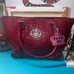 Kathy Van Zeeland Burgundy Crocodile-Embossed Tote